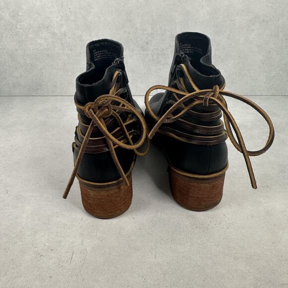 Korks Boots Womens Size 8.5 Black Leather Ankle Block Heel Western Zip Lace Up - Picture 5 of 10